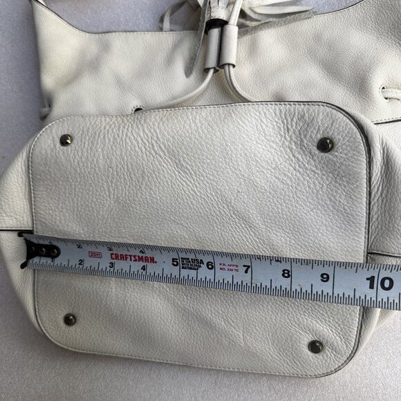 DKNY White Leather Drawstring Shoulder Bag With Tassels - Picture 13 of 15